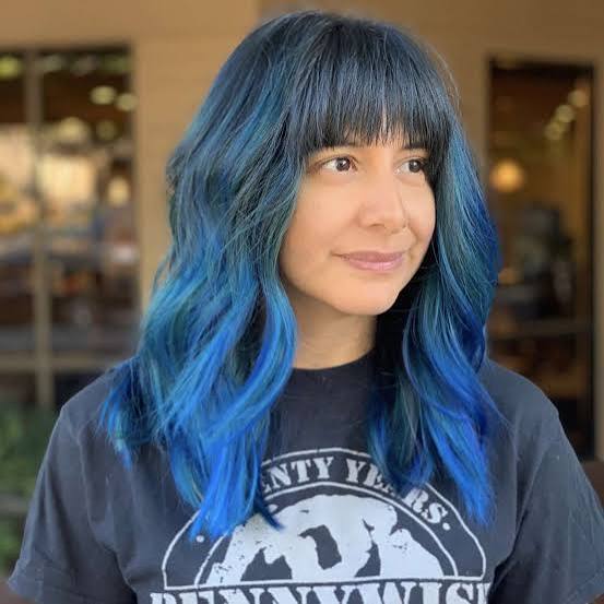 Collarbone Wavy Bob Dark Brown to Blue Ombre — Ombre Hair