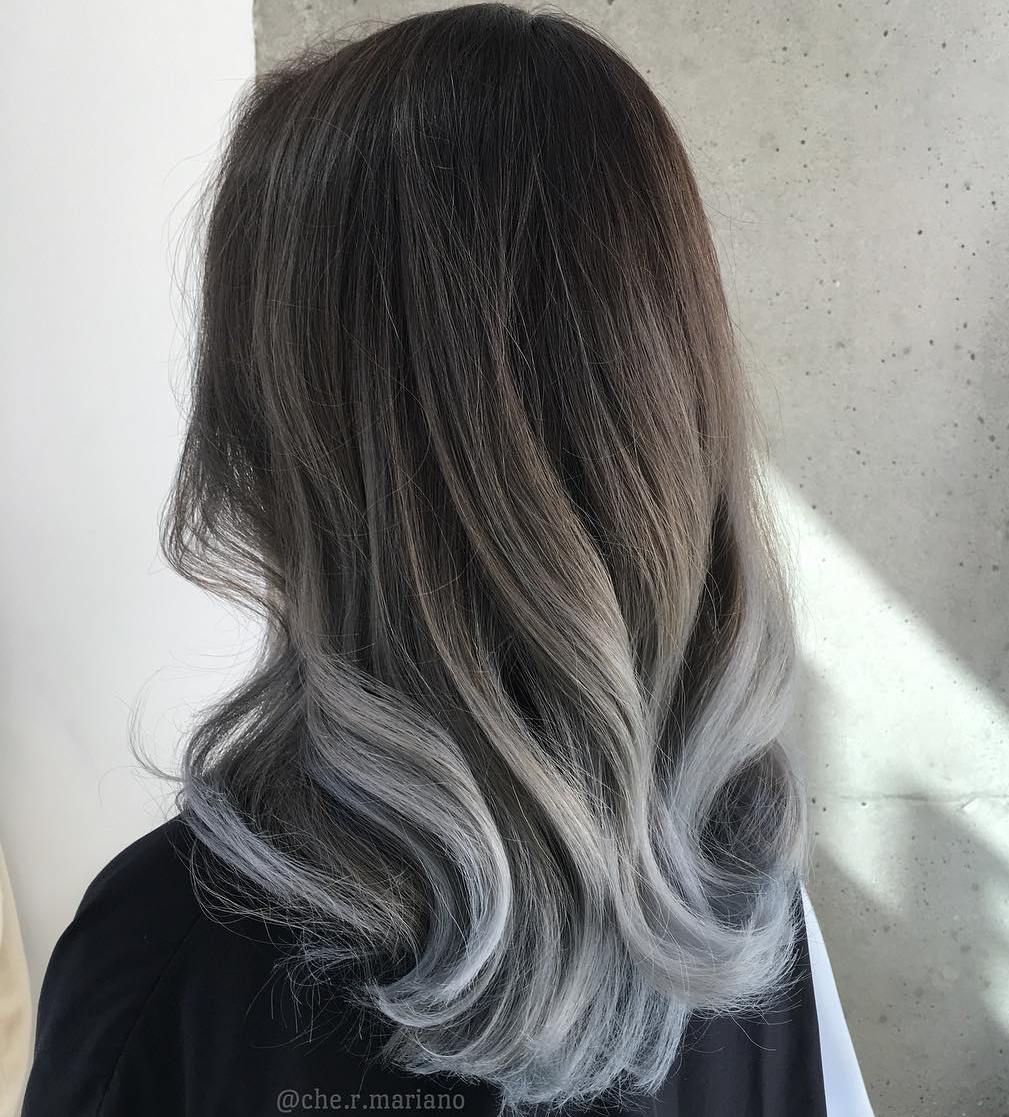 Collarbone Dark Brown to Silver Gray Ombre — Ombre Hair