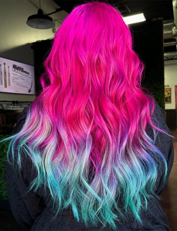 Mid-Back Pink to Aqua Blue Purple Ombre — Ombre Hair
