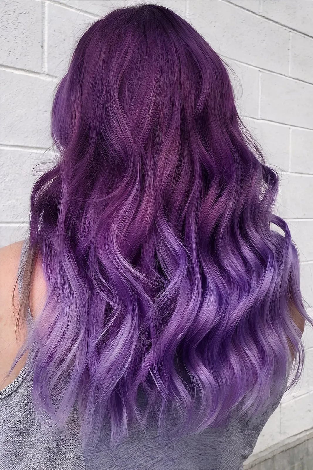 Mid-Back Purple to Lavender Ombre Waves — Ombre Hair