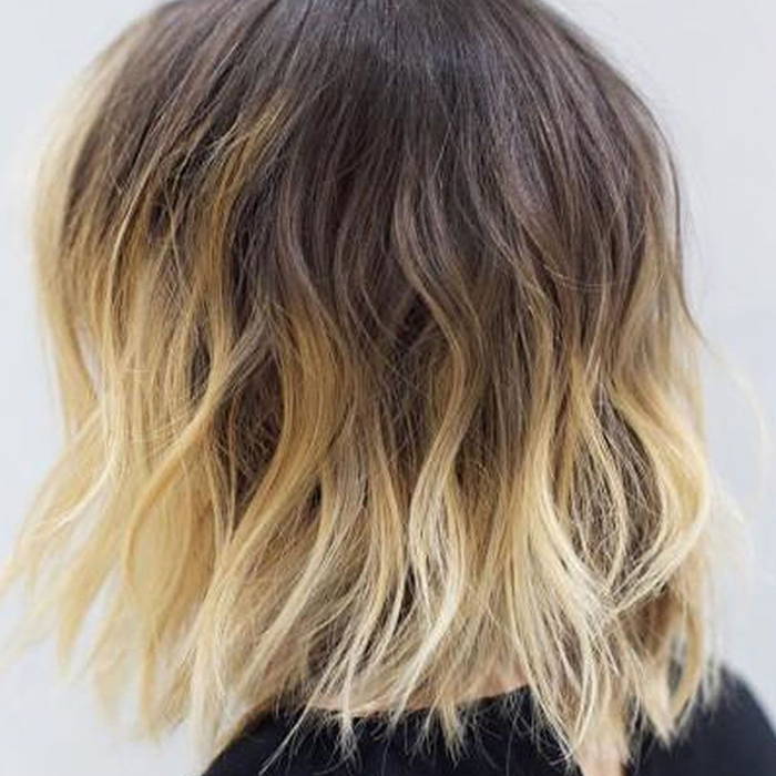 Collarbone Bob Dark Brown to Blonde Ombre, Middle — Ombre Hair
