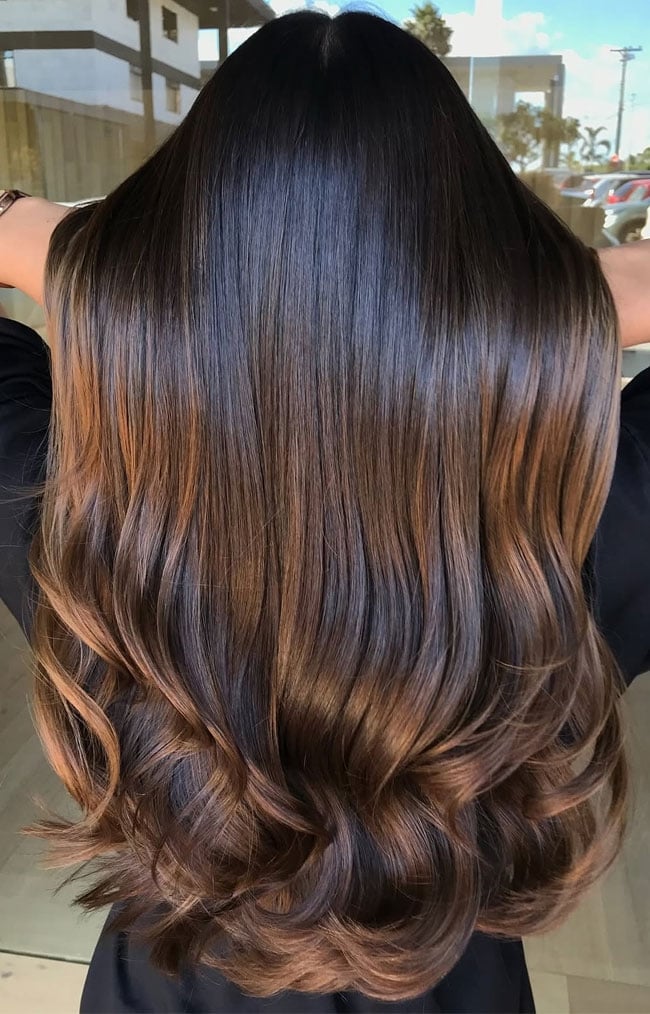 Mid-Back Dark Brown to Warm Blonde Ombre, Close-Up Take — Ombre Hair