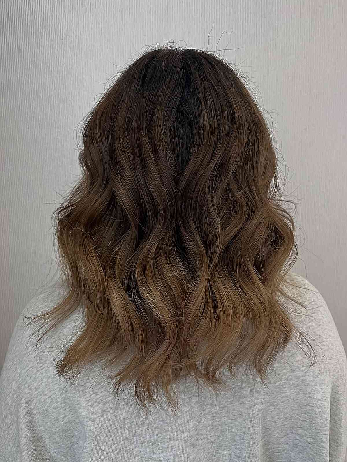 Collarbone Wavy Lob Natural Brown Ombre — Ombre Hair