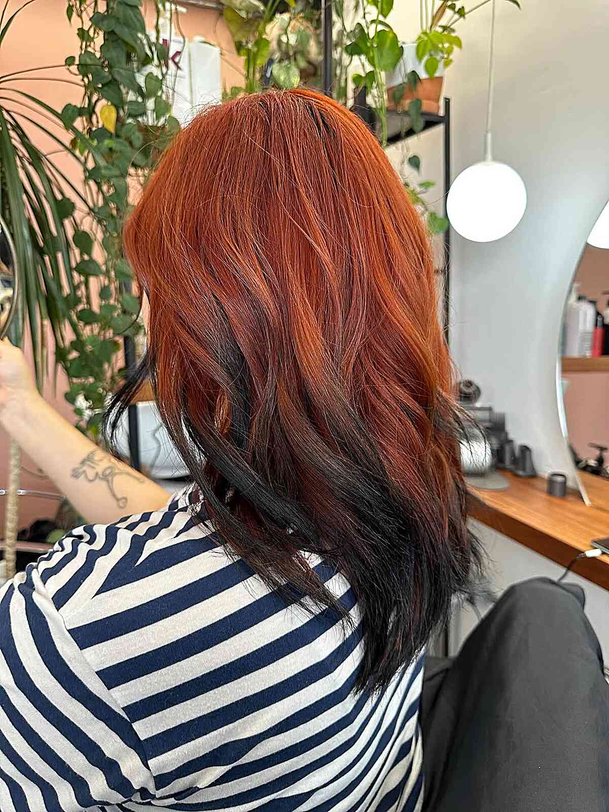Collarbone Red to Black Ombre Wavy Lob — Ombre Hair