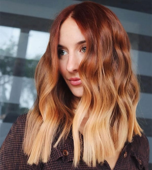 Fiery Red to Blonde Ombre Lob — Ombre Hair