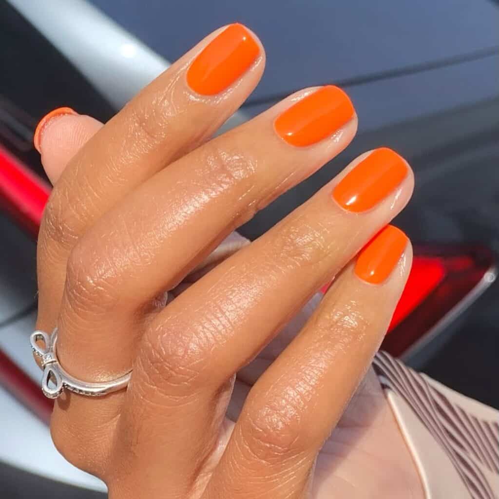 Vibrant Opaque Orange Glossy Square Nails — Orange Nails
