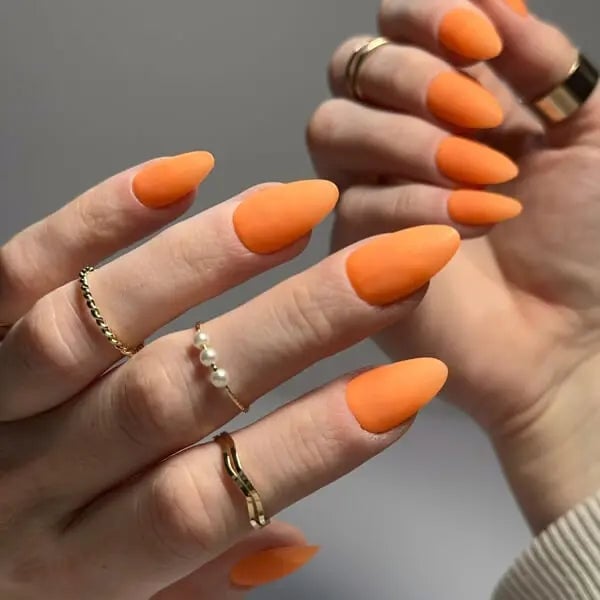Bright Orange Matte Short Almond Nails — Orange Nails