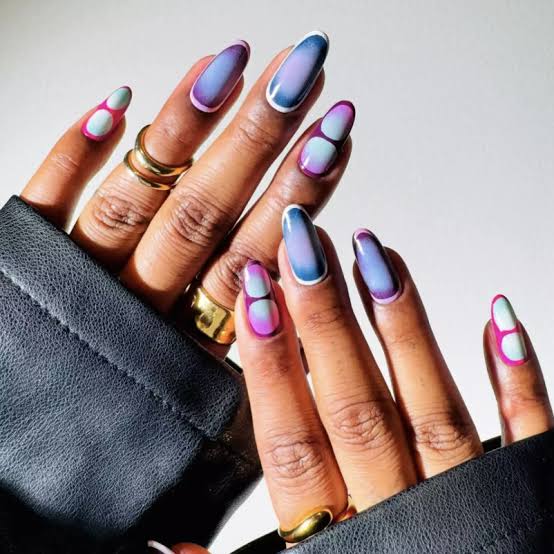 Medium Oval Pink Burgundy Floral Matte Nails — Oval Nails