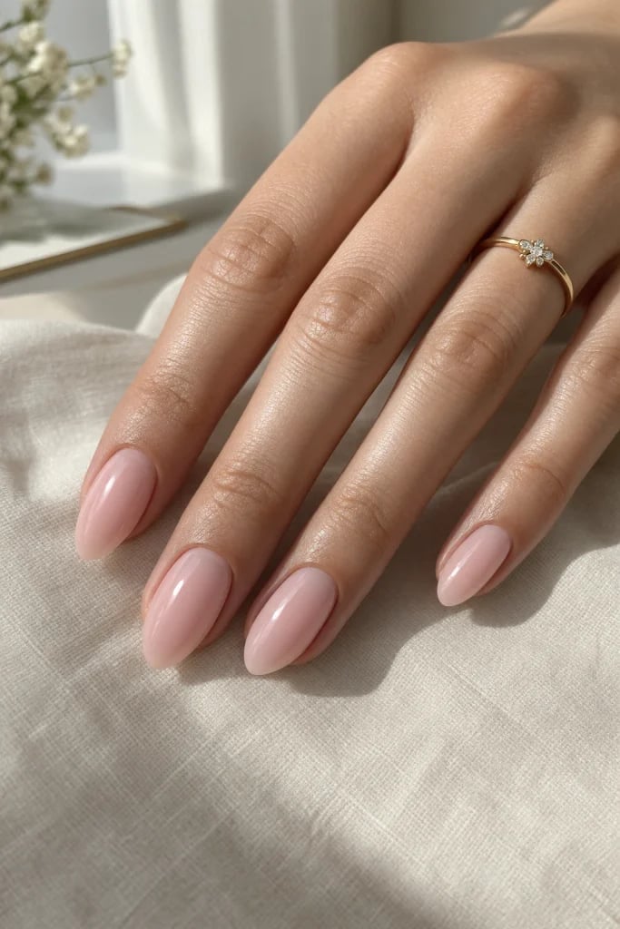 Immaculate Oval Milky Pink Glossy Nails — Oval Nails