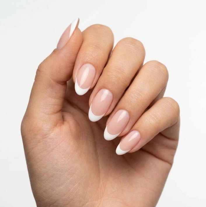 Medium Oval Pink French Tip Nails — Oval Nails