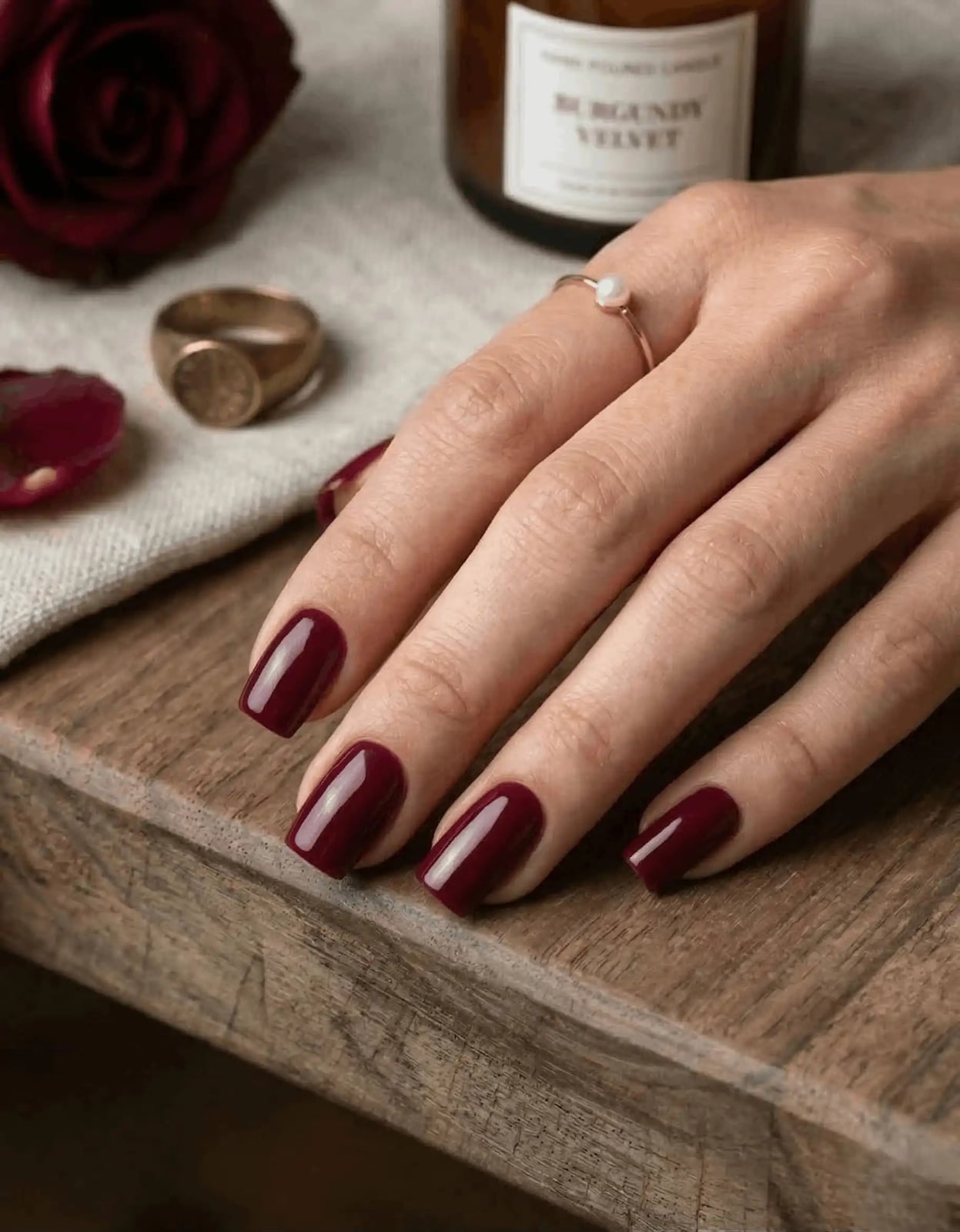 Rich Glossy Deep Oxblood Short Square Nails — Oxblood Nails