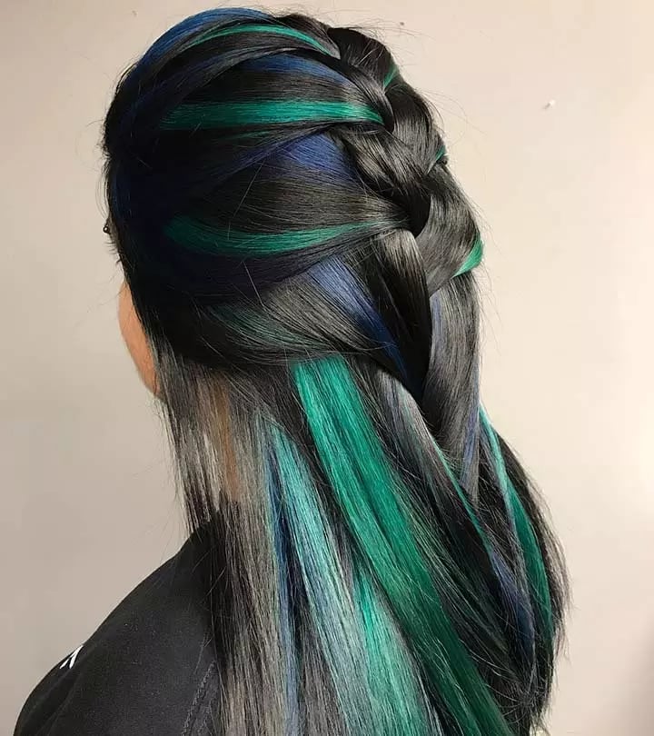 Mid-Back Wavy Dark With Blue And Green Peekaboos Mid-Back Wavy Dark With Blue And Green Peekaboos — Peekaboo Highlights