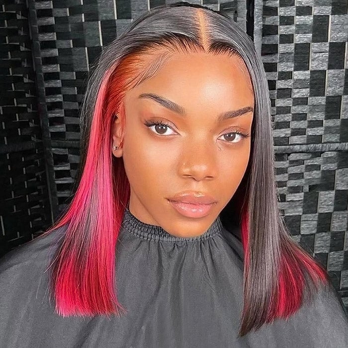 Chin Bob Black With Red Peekaboo Highlights Chin Bob Black With Red Peekaboo Highlights