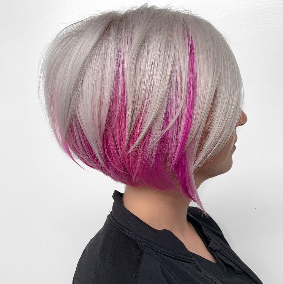 Silver Blonde Chin Bob With Hot Pink Peekaboos Silver Blonde Chin Bob With Hot Pink Peekaboos — Peekaboo Highlights