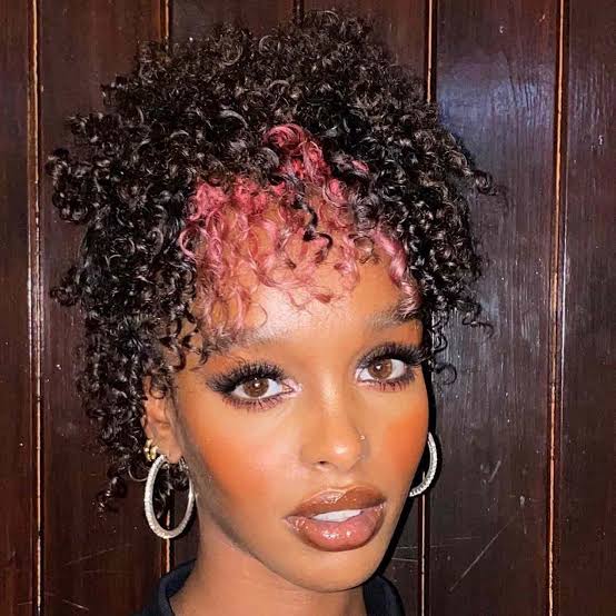 Short Curly Dark Brown With Pink Peekaboo Highlights Short Curly Dark Brown With Pink Peekaboo Highlights