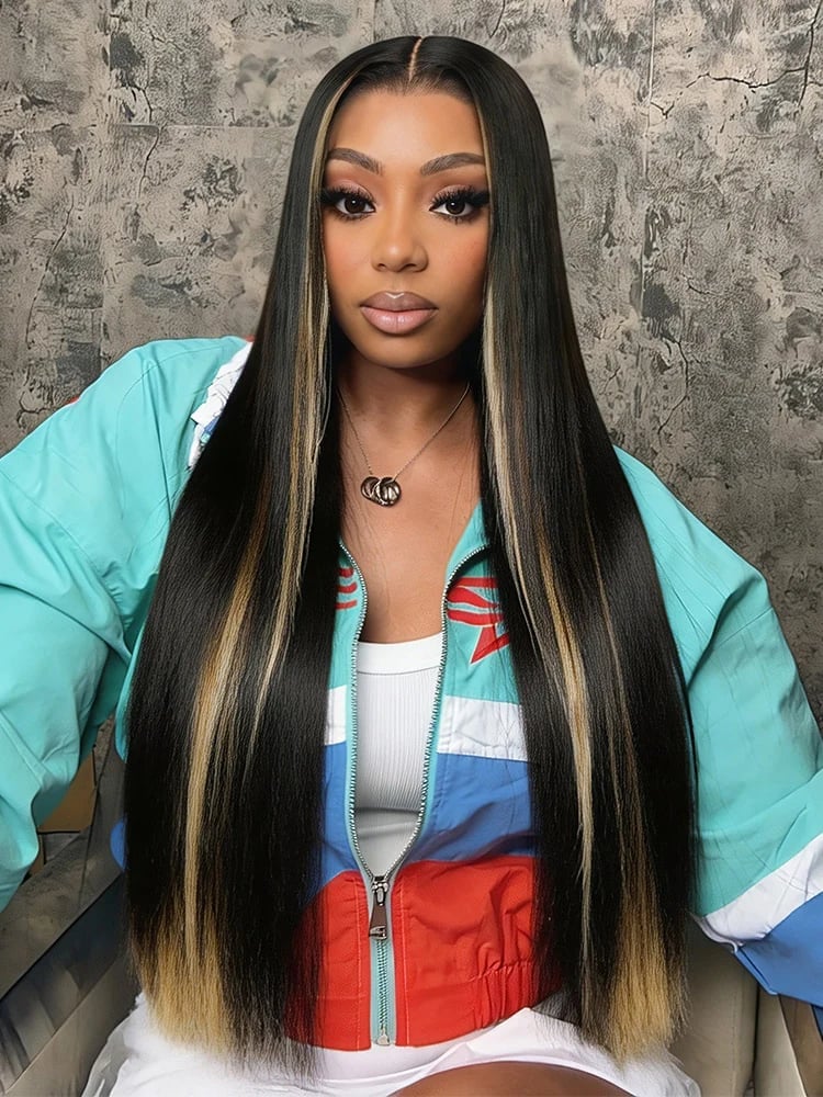 Long Black Straight With Face-Framing Blonde Peekaboos Long Black Straight With Face-Framing Blonde Peekaboos — Peekaboo Highlights