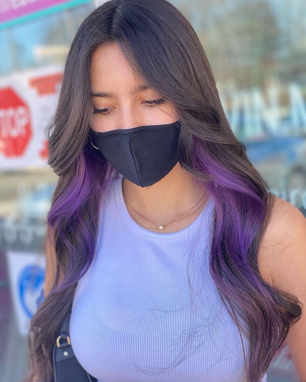Mid-Back Wavy Dark Brown With Purple Peekaboo Highlights Mid-Back Wavy Dark Brown With Purple Peekaboo Highlights