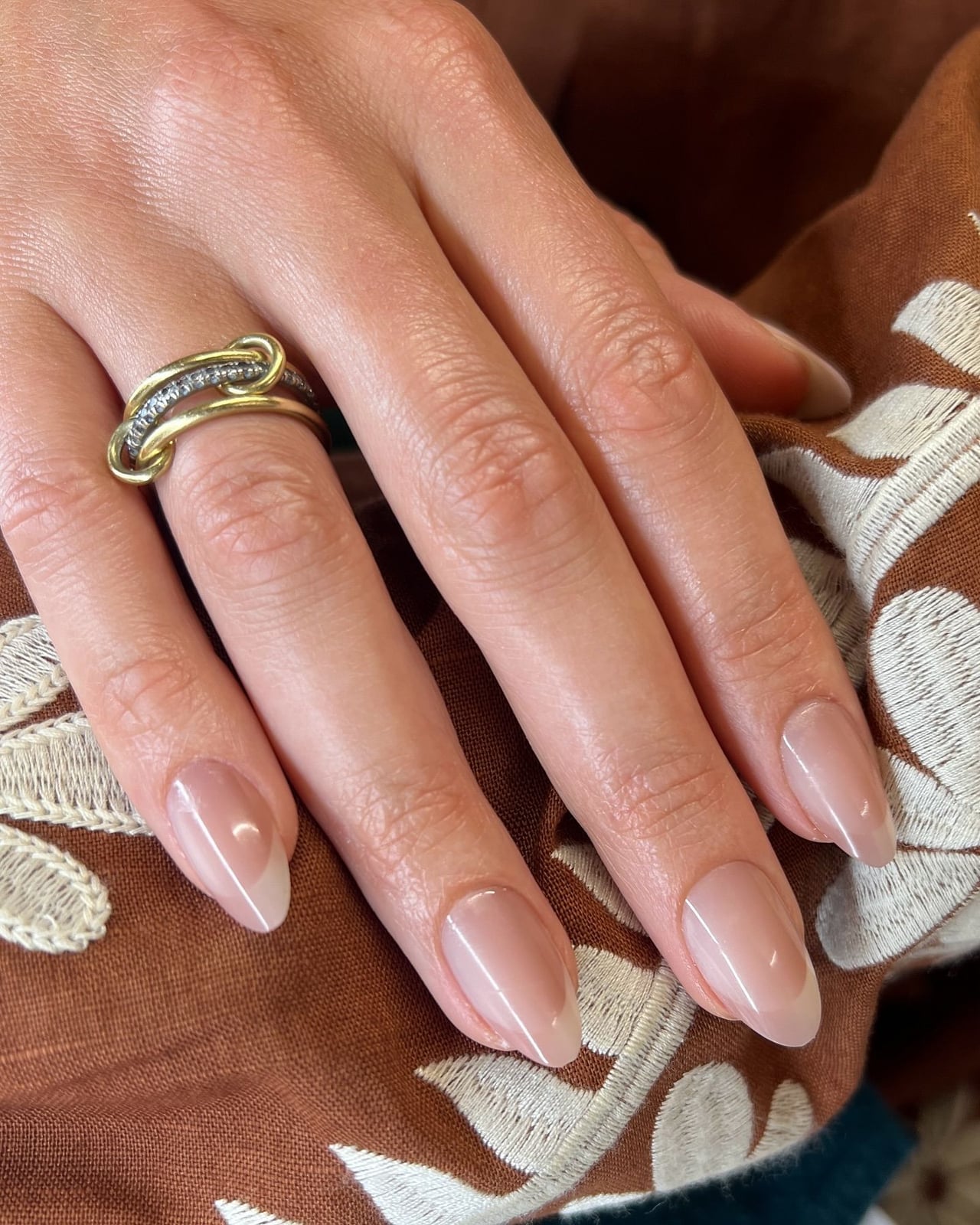 Short Almond Nude Base Sheer Pink French Tip Nails — Photoshoot Nails