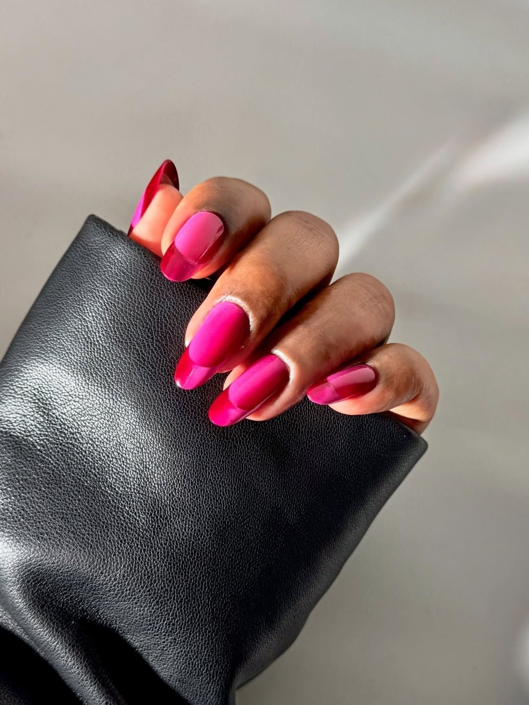 Medium Almond Hot Pink to Magenta Velvet Gradient Nails — Photoshoot Nails