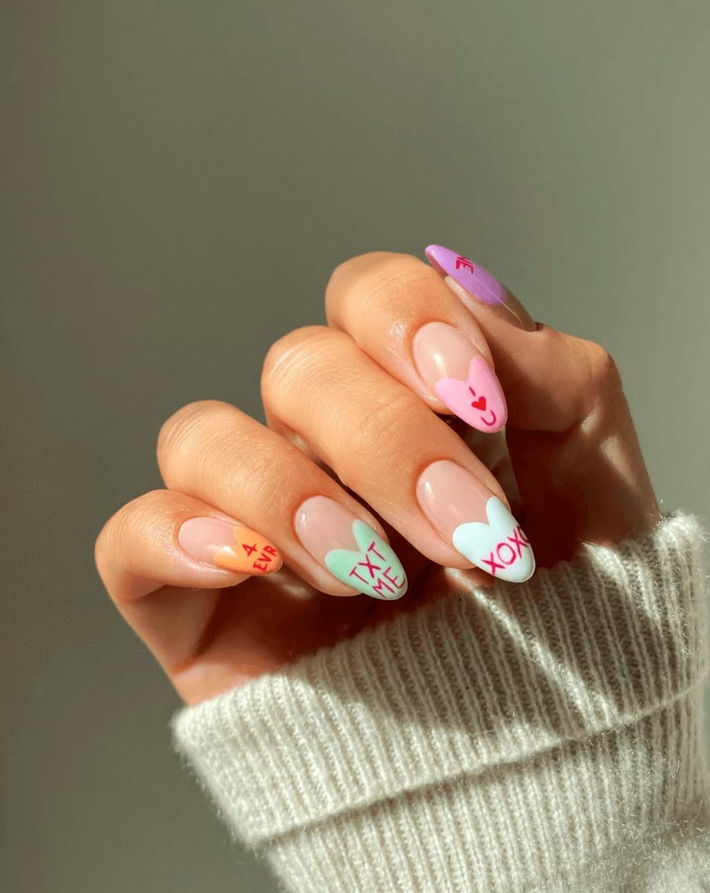 Medium Almond Valentine's Day Mixed Media Art Nails — Photoshoot Nails