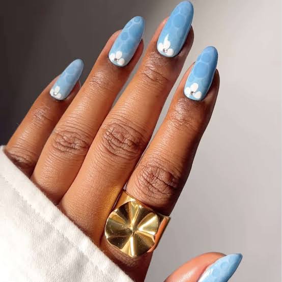 Long Oval Sky Blue Matte Scale Texture Nails — Photoshoot Nails