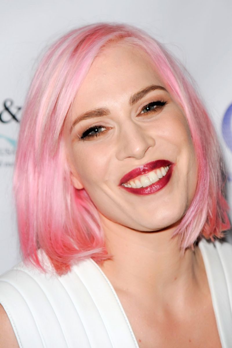 Chin Length Blunt Bob Pastel Pink With Curtain Bangs, Straight Chin Length Blunt Bob Pastel Pink With Curtain Bangs, Straight — Pink Hair