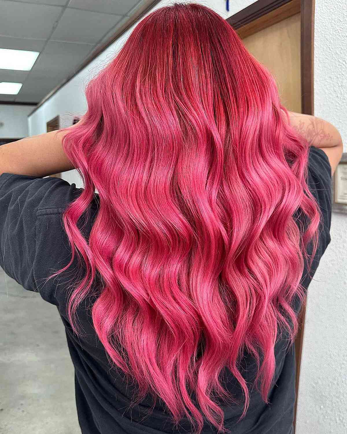 Mid-Back Hot Pink With Red Undertones Mid-Back Hot Pink With Red Undertones — Pink Hair