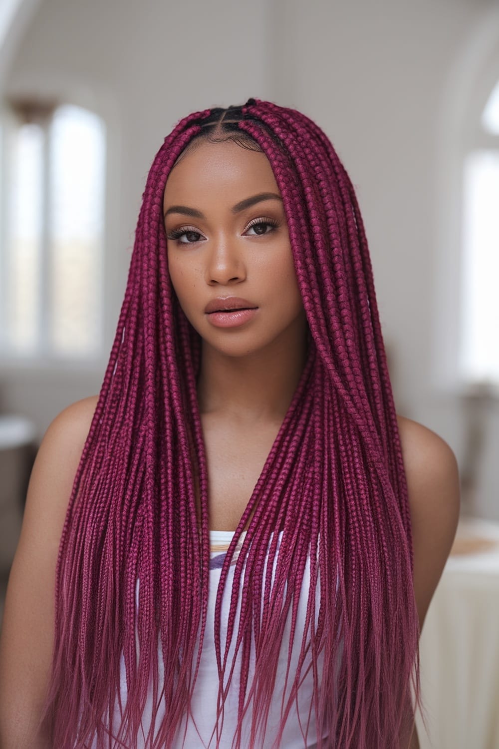 Mid-Back Box Braids Deep Pink Ombré Mid-Back Box Braids Deep Pink Ombré — Pink Hair