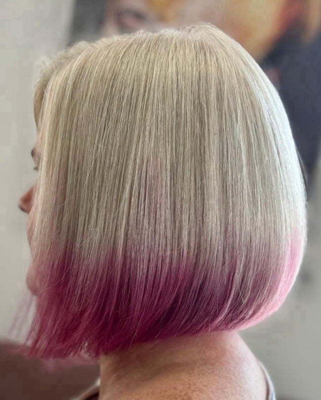 Chin Length Bob Blonde With Pink Tips Chin Length Bob Blonde With Pink Tips — Pink Hair