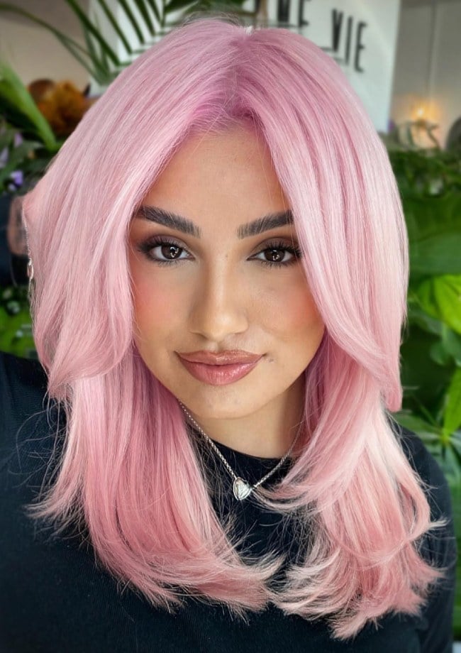 Collarbone Length With Face Framing Layers And Pink Collarbone Length With Face Framing Layers And Pink — Pink Hair