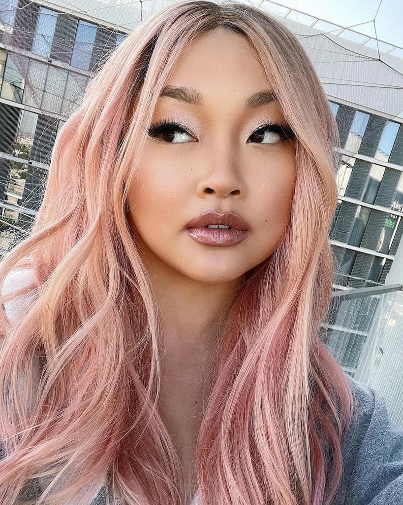 Mid-Back Rose Gold Pink With Air-Dried Waves Mid-Back Rose Gold Pink With Air-Dried Waves — Pink Hair