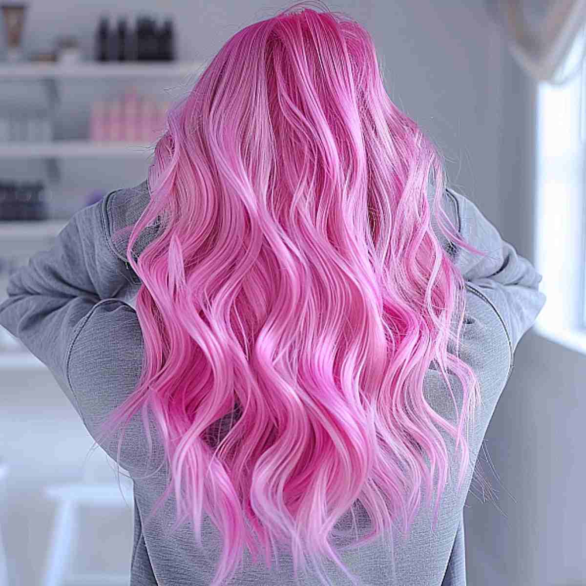 Mid-Back Pastel Pink With Loose Waves Mid-Back Pastel Pink With Loose Waves — Pink Hair