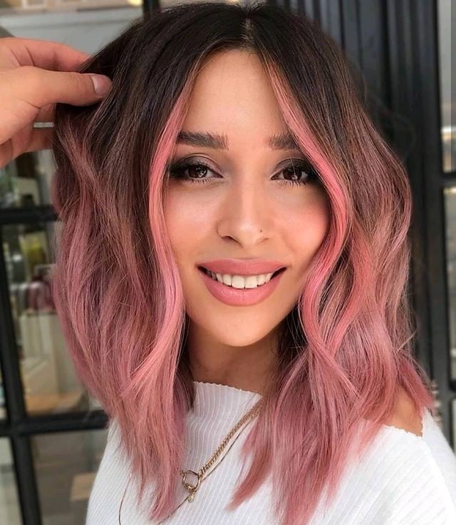 Chin Bob With Pink Ombre And Side Part Chin Bob With Pink Ombre And Side Part — Pink Hair