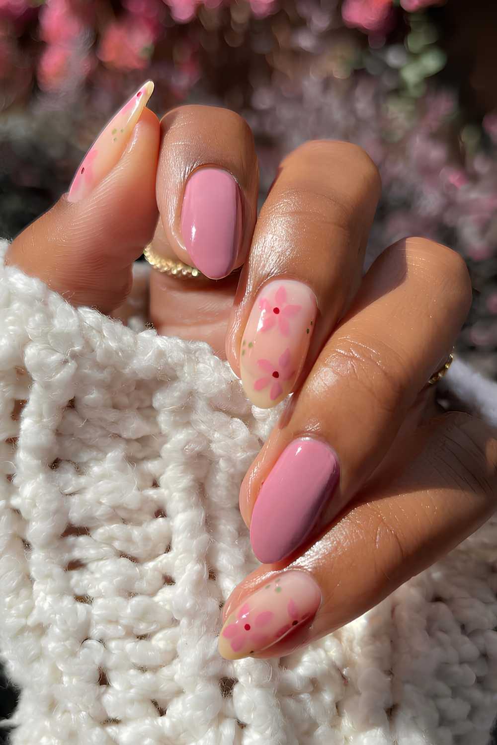 Sheer Pink Jelly with 3D Flowers Medium Oval Nails — Pink Nails