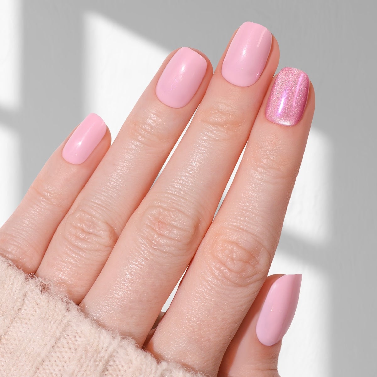 Light Pink Soft Square with Glitter Accent Nail — Pink Nails