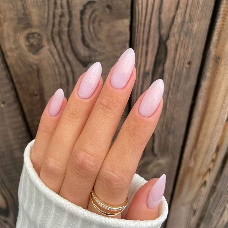 Sheer Pale Pink Short Almond Nails — Pink Nails
