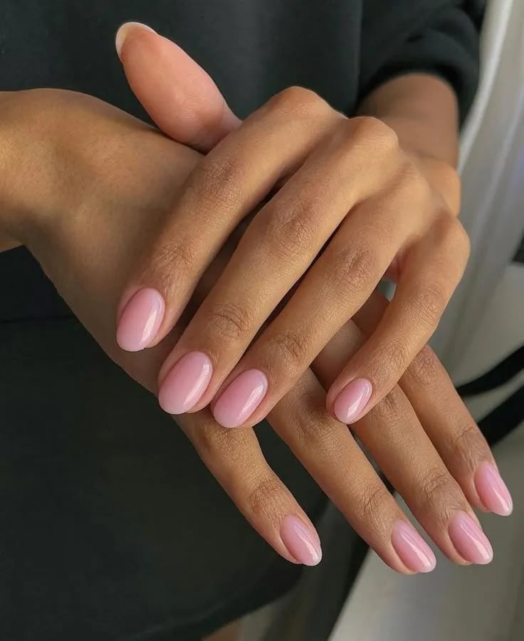 Sheer Milky Pink Short Oval Nails — Pink Nails