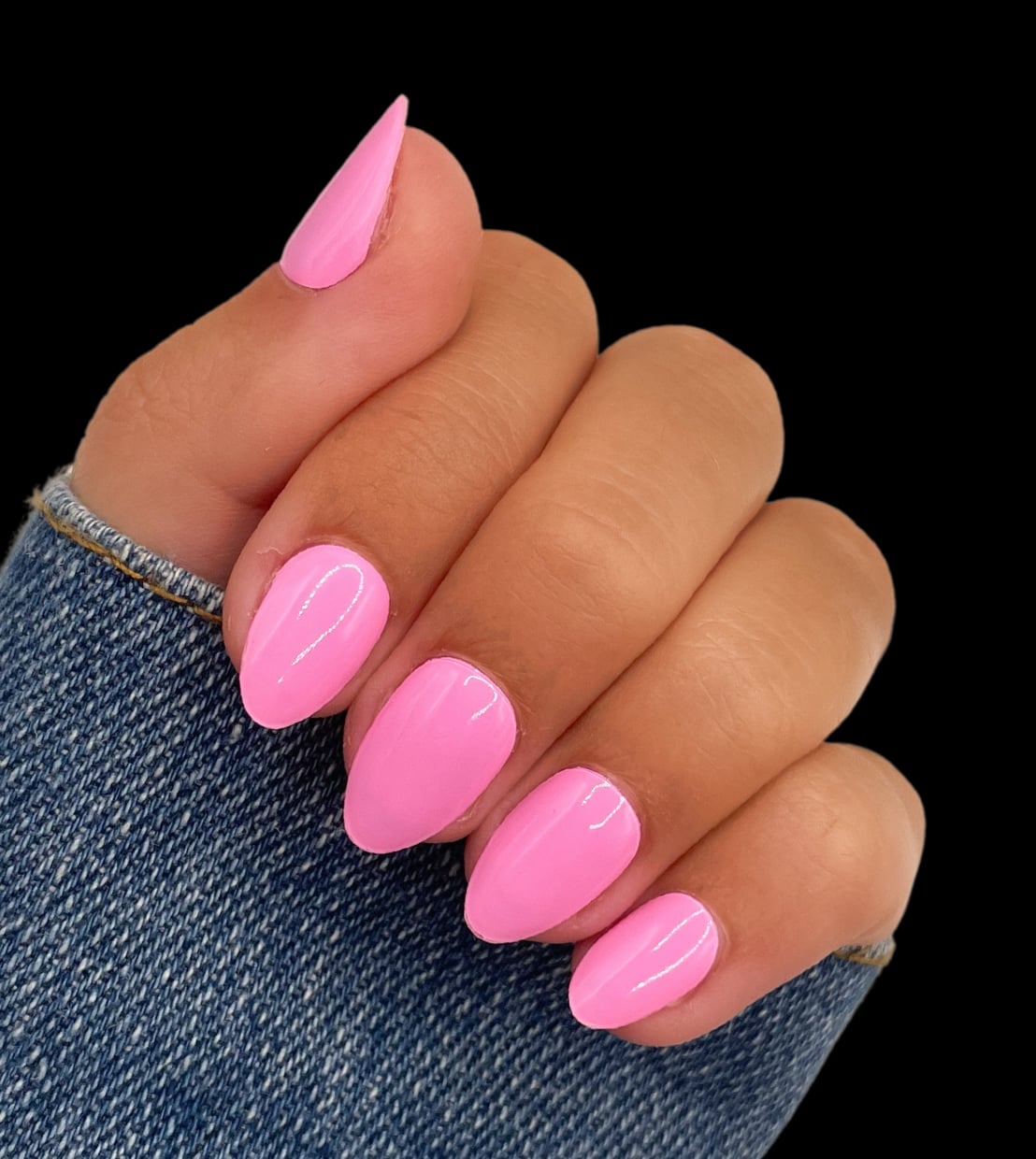 Vibrant Hot Pink Glossy Short Almond Nails — Pink Nails
