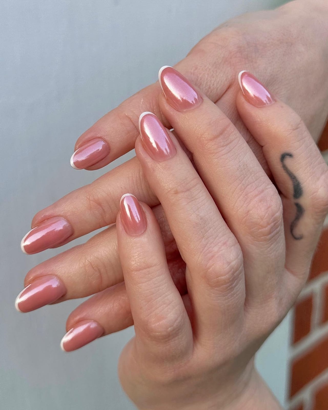 Rose Gold Chrome French Medium Oval Nails — Pink Nails