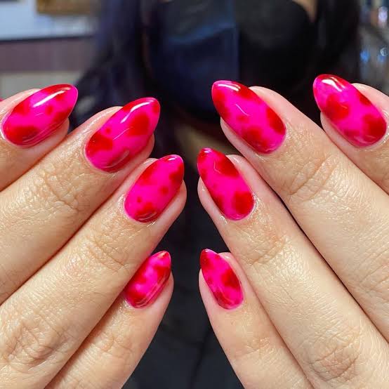 Hot Pink Jelly Aura Medium Oval Nails — Pink Nails