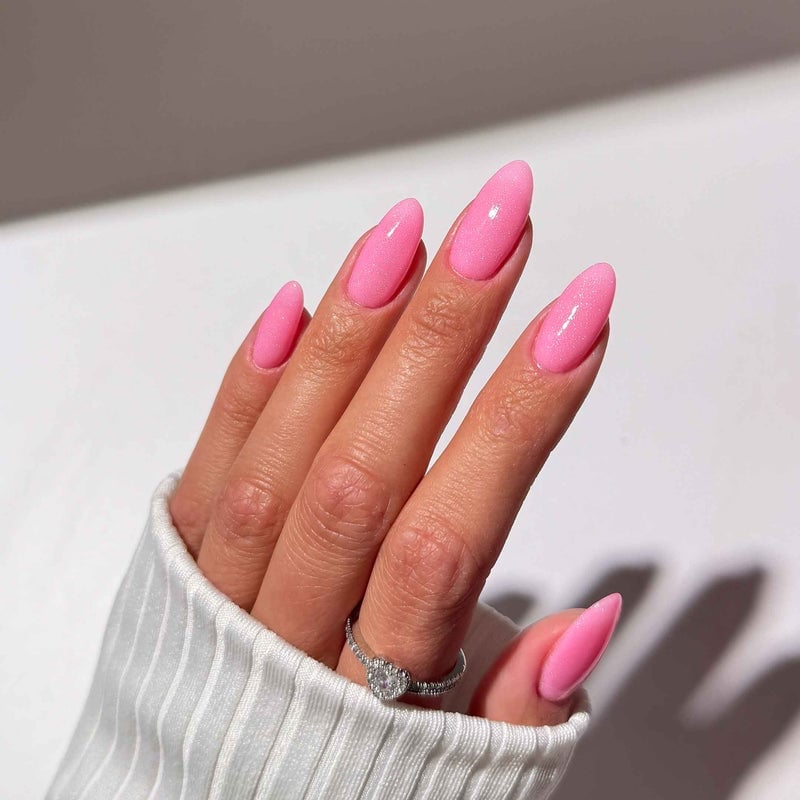 Sparkling Glitter Medium Almond Pink Nails