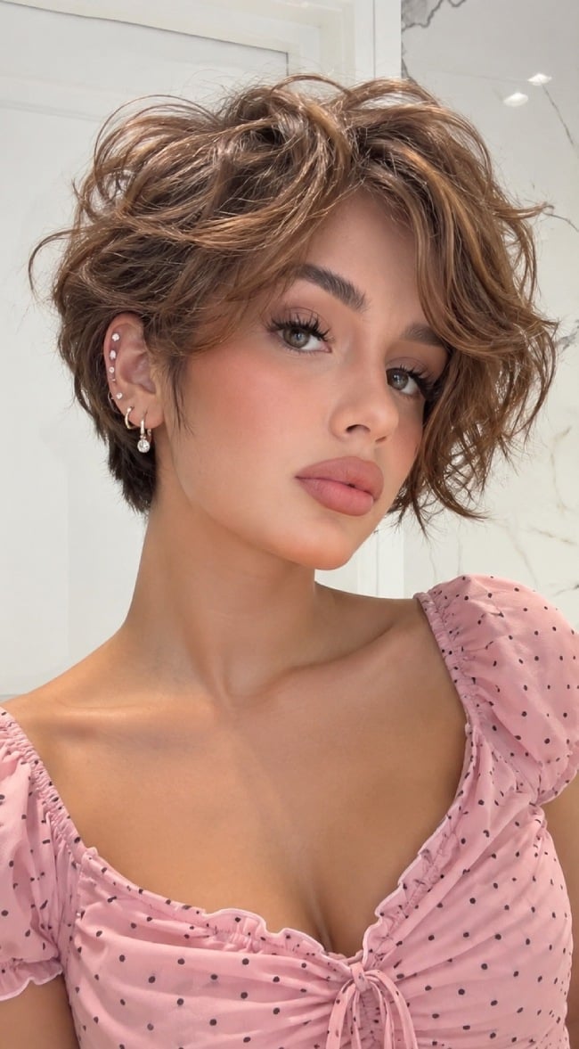 30 Best Textured Pixie Haircuts for Effortless Style : Wavy Pixie with Choppy Layers