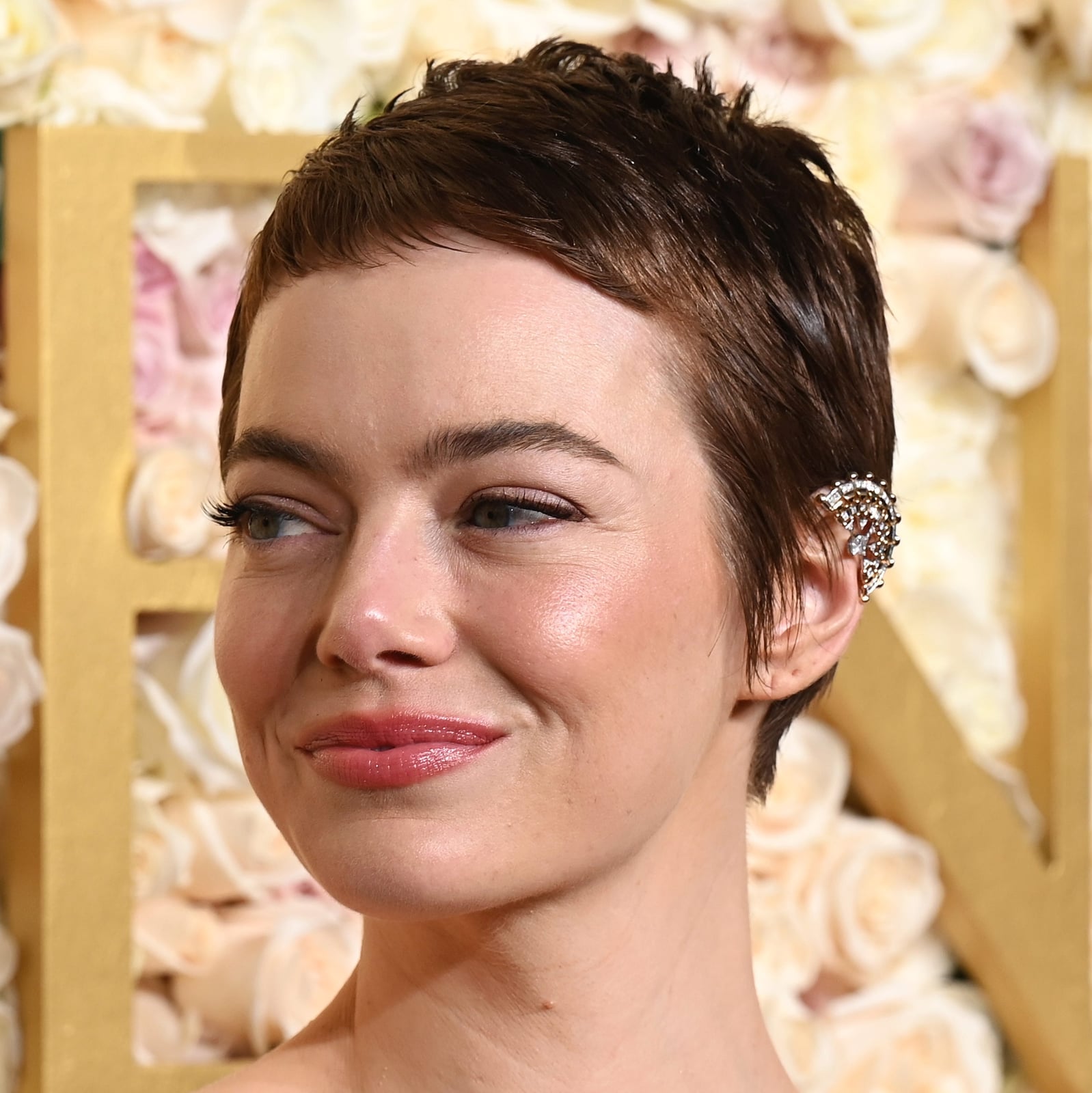 Textured Dark Brown Pixie Crop With Wispy Bangs, Close-Up Take