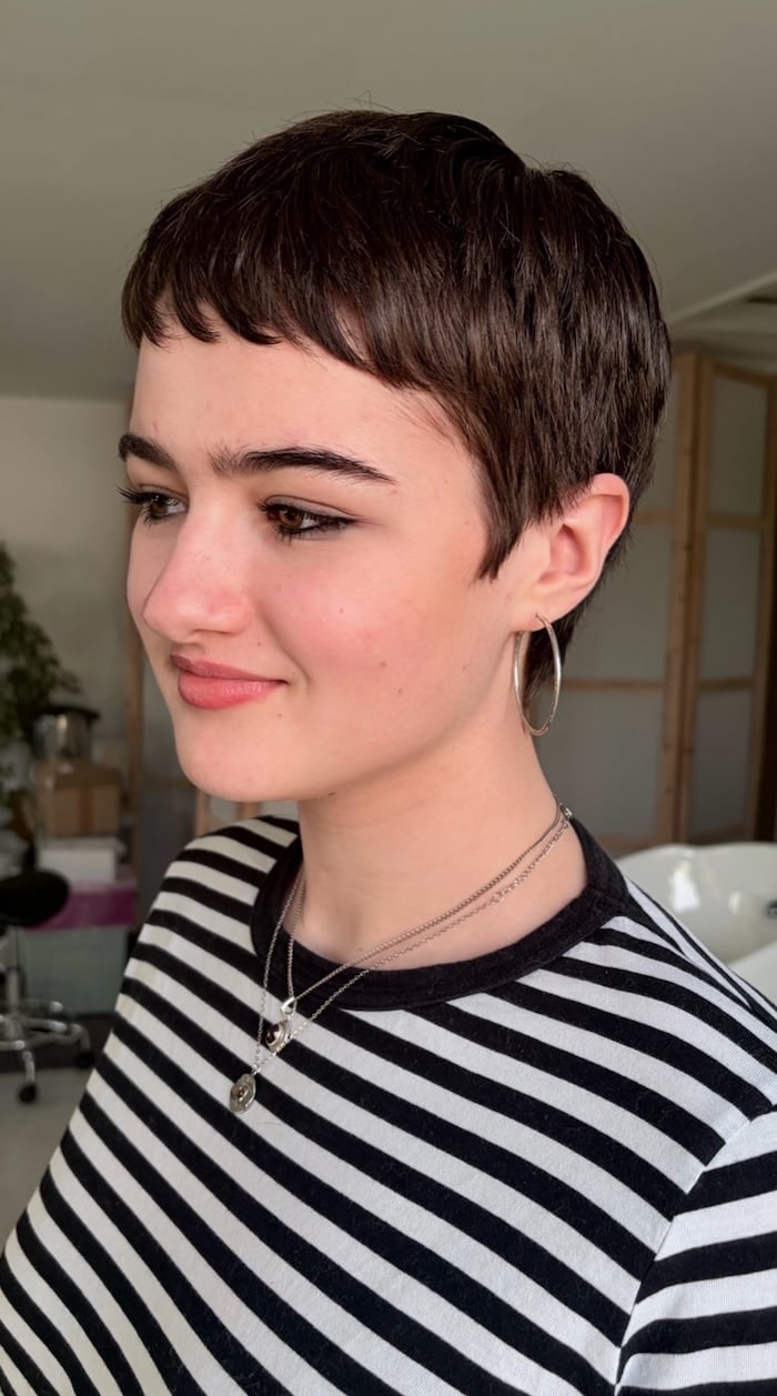 Airy Dark Brown Pixie With Wispy Bangs, Ending Around The Ears — Pixie Crop