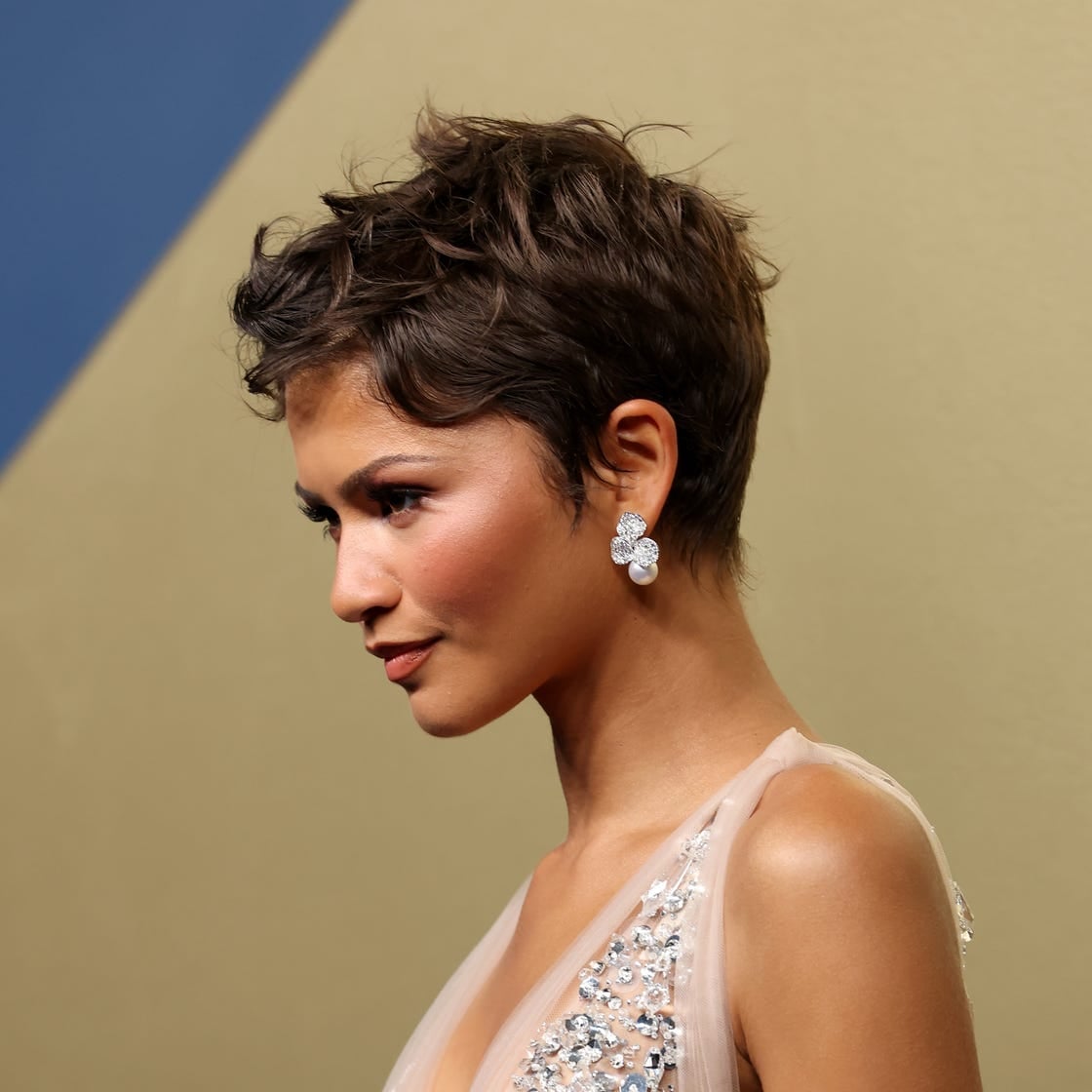 Textured Dark Brown Pixie With Wavy Layers, ухо — Pixie Crop