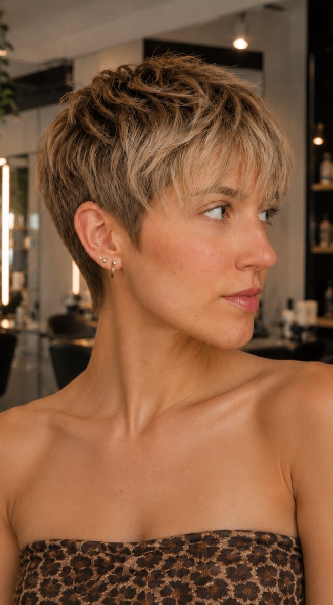 Tousled Dark Brown Pixie With Wavy Layers — Pixie Crop