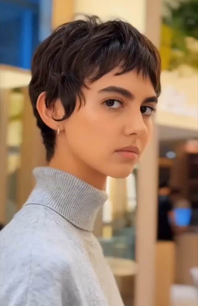 Dark Brown Pixie With Wispy Bangs And Airy Texture — Pixie Crop