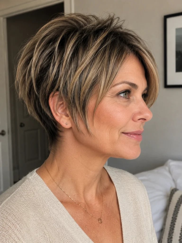 Blonde Blowout Pixie Bob With Side-Swept Bangs — Pixie for Fine Hair