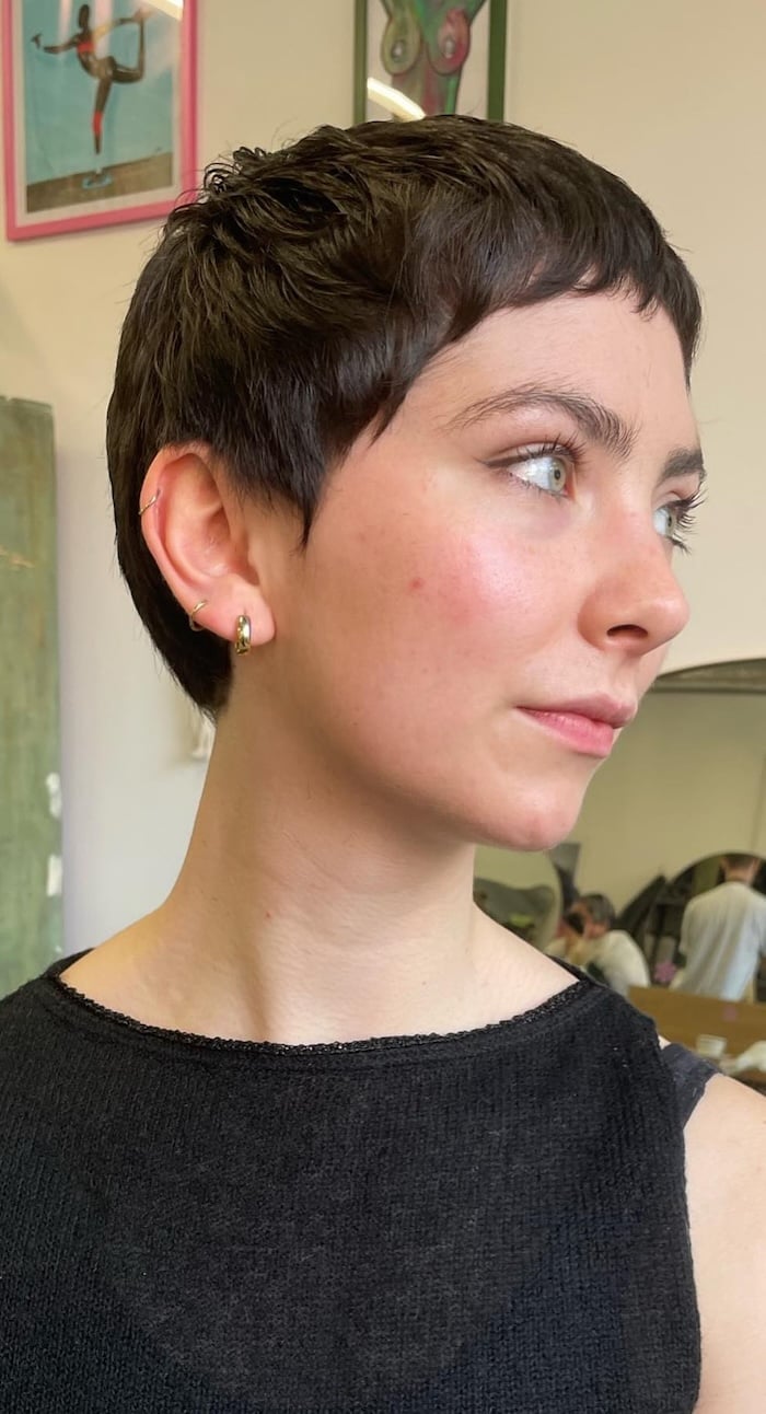 Sleek Dark Brown Micro Pixie — Pixie for Fine Hair