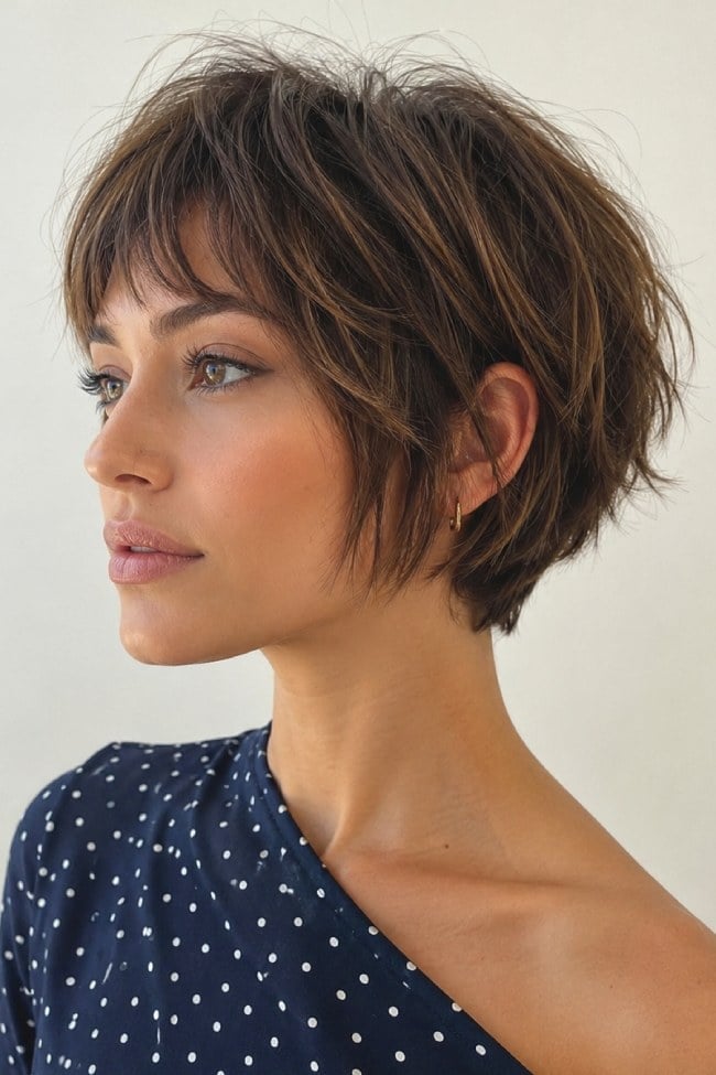 Textured Pixie Bob With Curtain Bangs — Pixie for Fine Hair